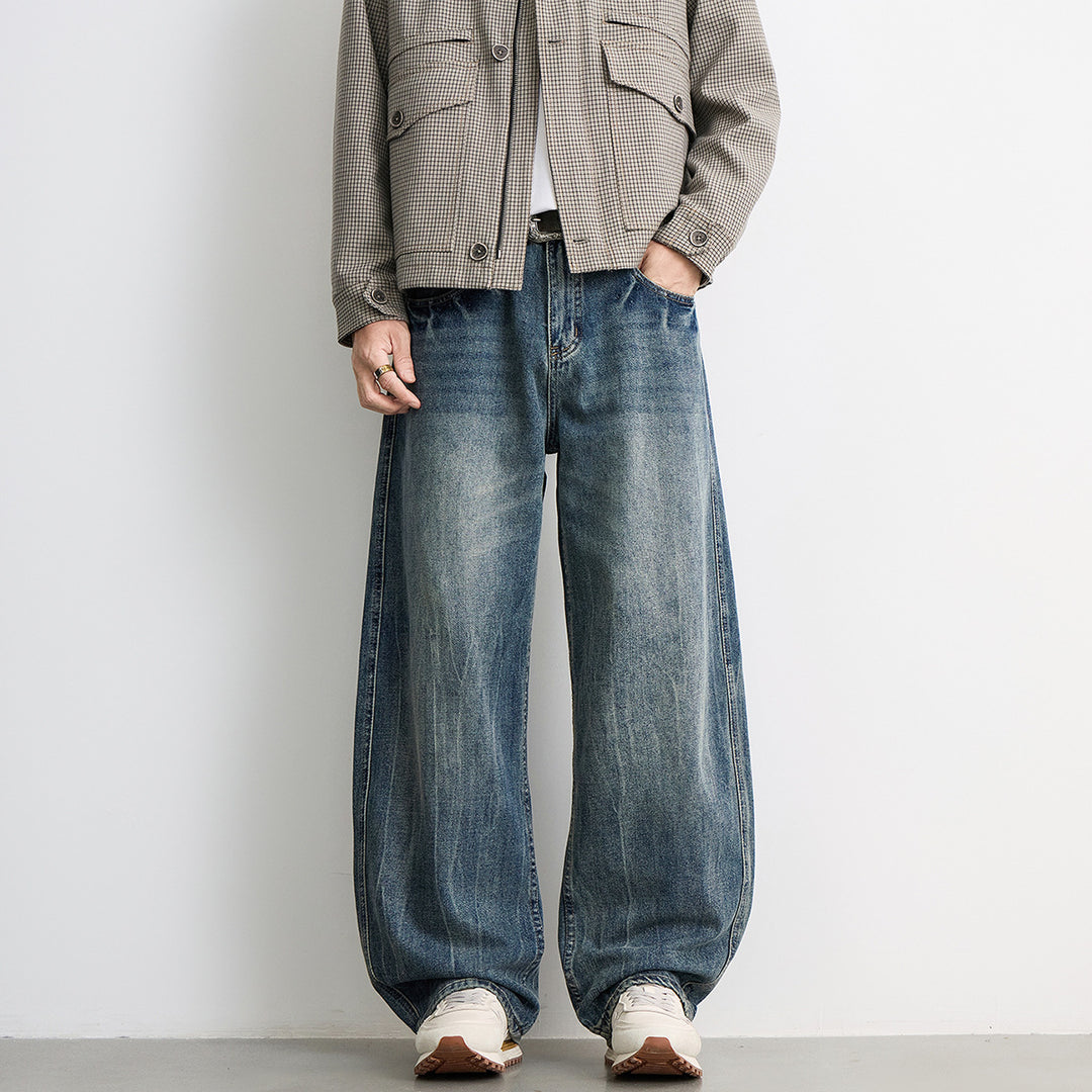Herren weite Balloon-Jeans mit extra weitem Bein, tiefem Schritt und authentischer Used-Waschung Drune