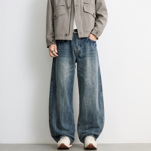 Herren weite Balloon-Jeans mit extra weitem Bein, tiefem Schritt und authentischer Used-Waschung Drune
