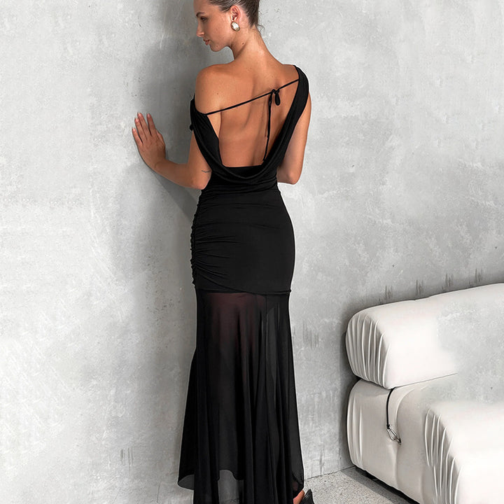 Damen Elegantes schulterfreies Maxikleid mit raffiniertem Rüschendesign Drune