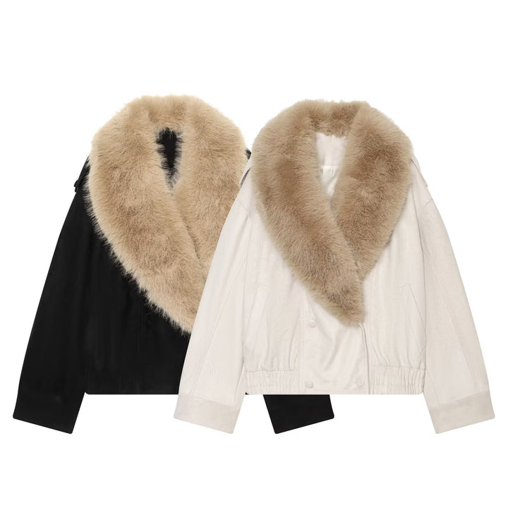 Damen Cropped Veloursjacke mit abnehmbarem XXL-Schalkragen Drune