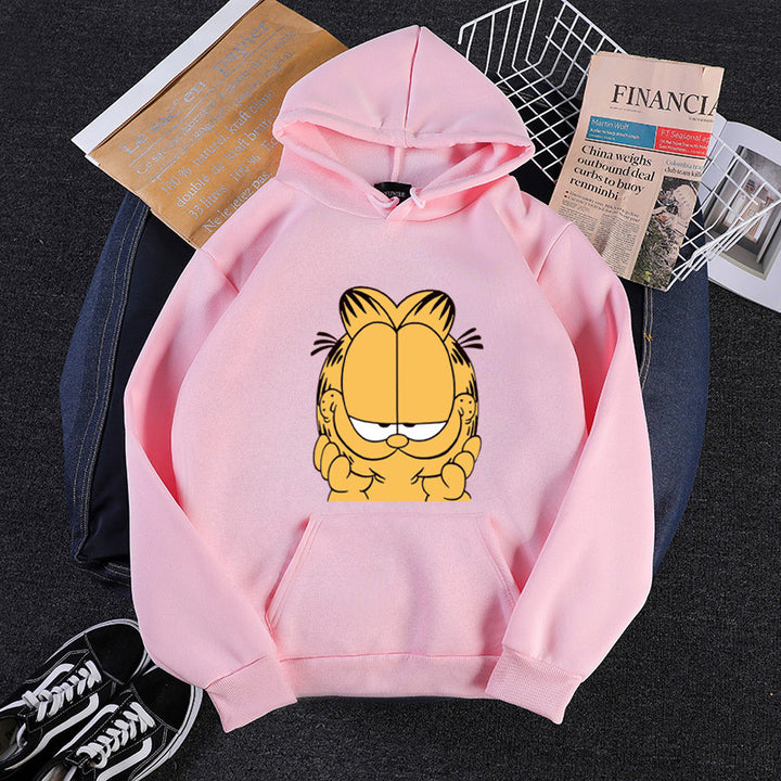 Unisex nan Kapuzensweatshirt mit großflächigem Comicgesicht-Print, weichem Fleece-Innenfutter und Kängurutasche Drune