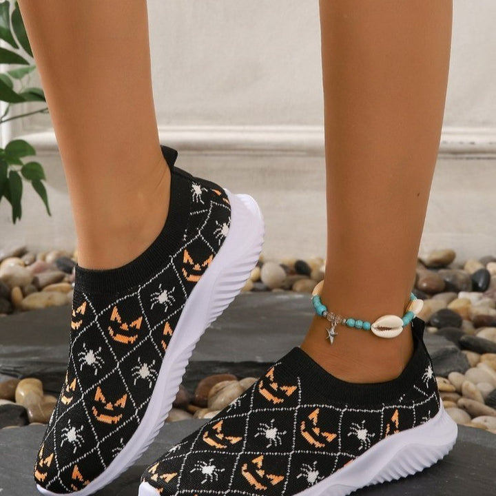 Damen Mode Sneakers mit Halloween-Motiv und rutschfester Sohle Drune