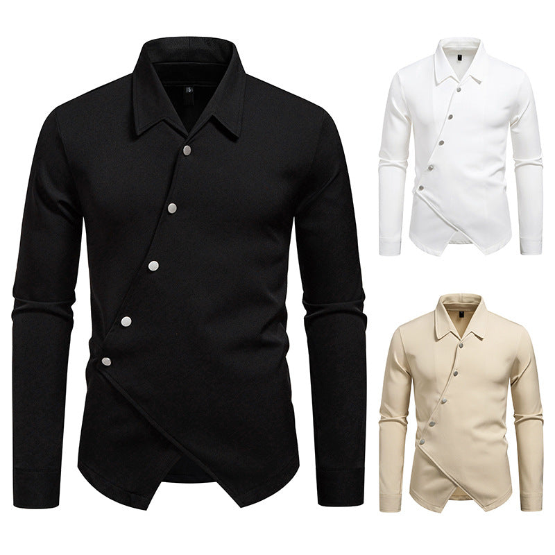 Herren Asymmetrisches Hemd mit diagonaler Druckknopfleiste und Hemdkragen Drune