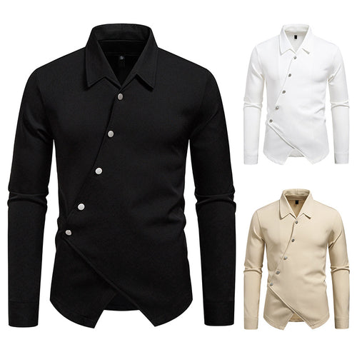 Herren Asymmetrisches Hemd mit diagonaler Druckknopfleiste und Hemdkragen Drune