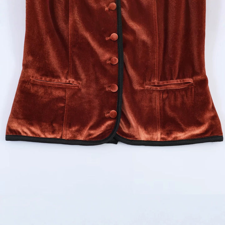 Damen Eleganter Samtblazer im Mandarinstil mit kontrastierender Paspelierung Drune