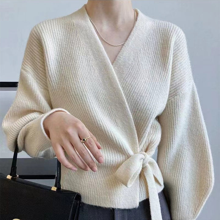 Damen Wickeljacke mit breiten Ärmeln und Taillenknoten Drune