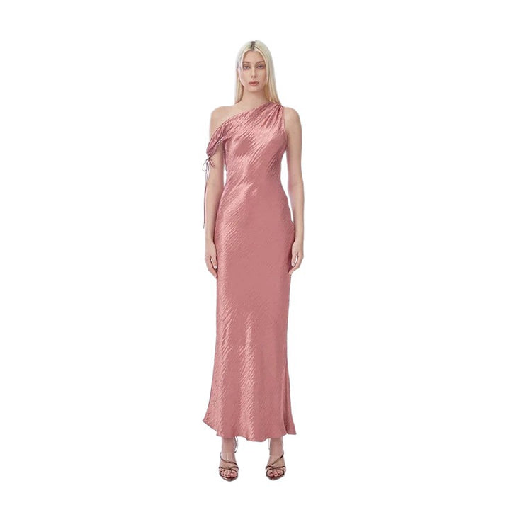 Damen elegantes langes asymmetrisches Kleid mit raffiniertem Rüschendetail Drune