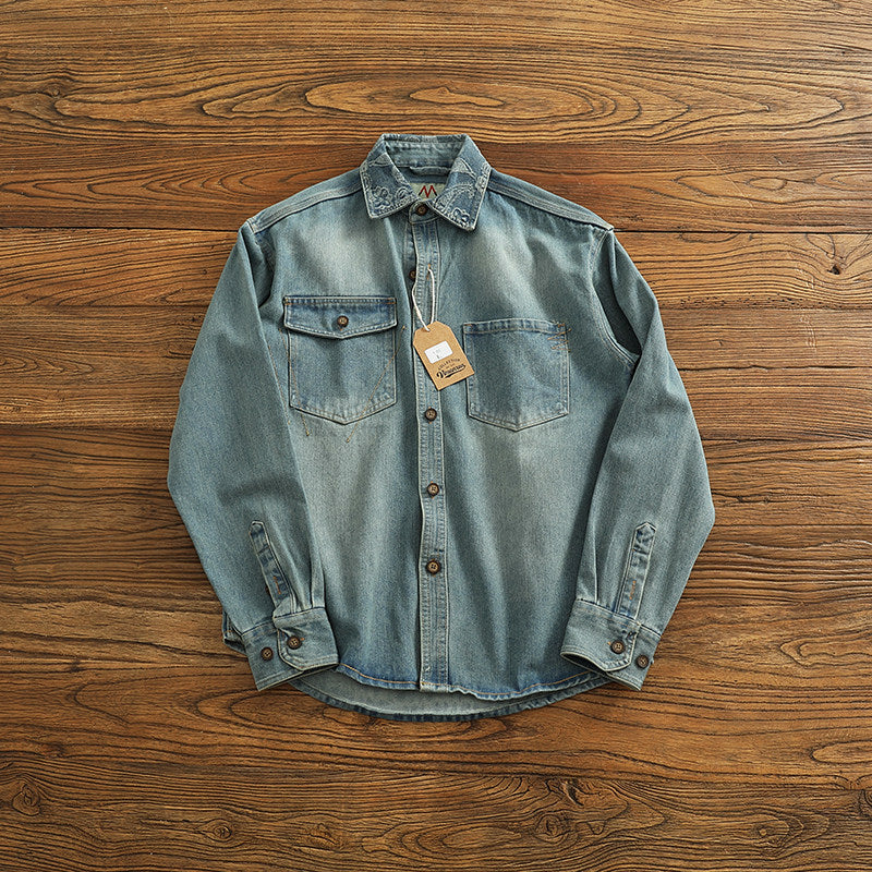 Herren Denim Hemdjacke mit Brusttaschen Drune