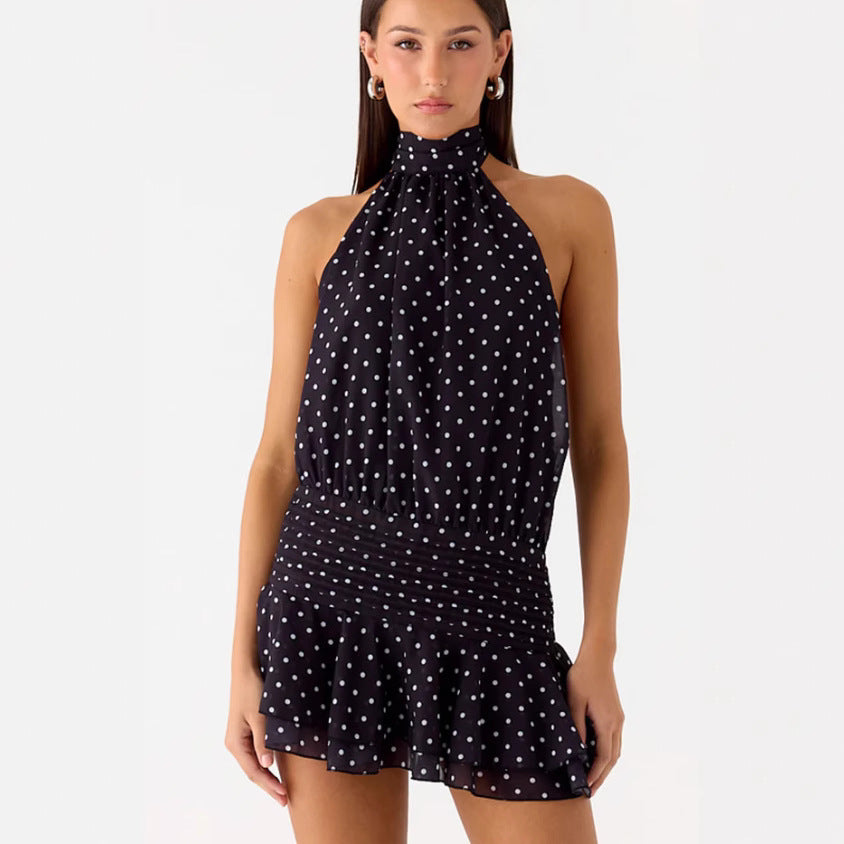 Damen Neckholder Minikleid mit Rüschensaum und gepolstertem Oberteil Drune