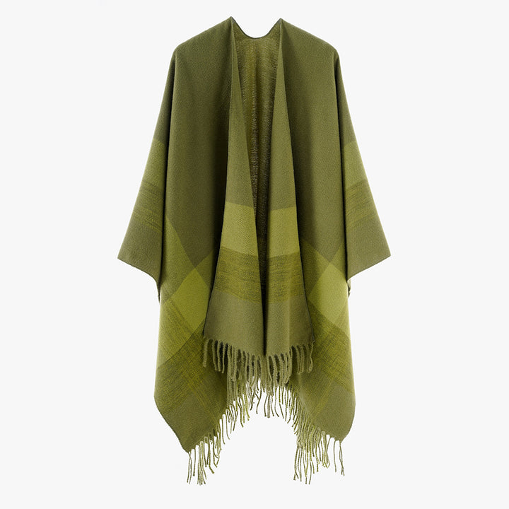 Damen Weichfallender Wollmix-Poncho mit Fransen Drune