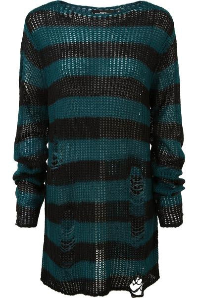 Damen nan Oversized Grobstrickpullover mit breiten Blockstreifen und aufgerissenem Design Drune