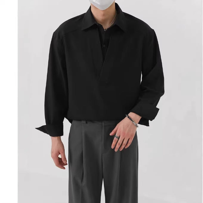 Herren Hemd-Pullover im Oversize-Schnitt mit tiefem V-Ausschnitt und klassischem Kragen Drune