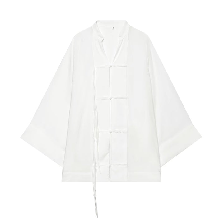 Damen Oversize-Kimonojacke mit Zierknoten und langen Quastenbändern Drune