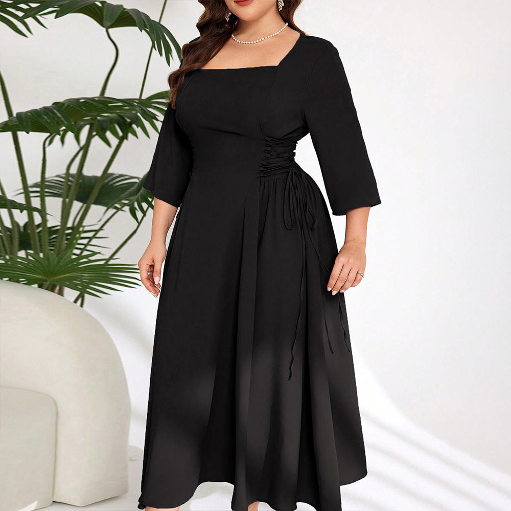 Damen Midi-Kleid mit schickem Quadrat-Ausschnitt und eleganten Rüschendetails Drune