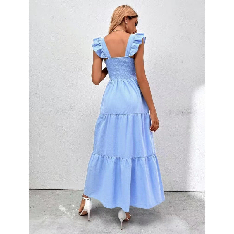 Damen Maxikleid mit Rüschendetails und schmalem Tailleneinsatz Drune