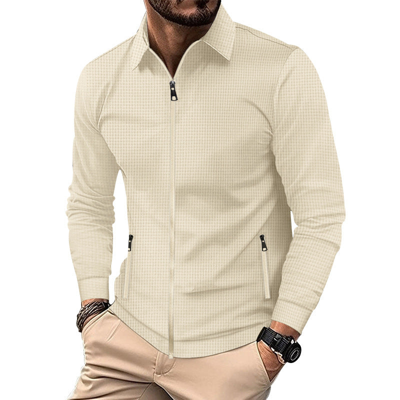 Herren nan strukturiertes Slim-Fit Zip-Überhemd mit Hemdkragen Drune