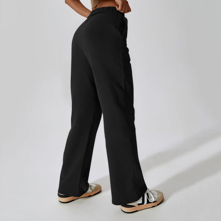Damen nan hochgeschnittene ausgestellte Loungehose mit elastischem Komfortbund und verdeckten Eingrifftaschen Drune