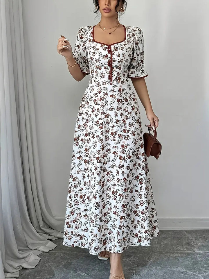 Damen Maxikleid mit eleganter Knopfleiste und romantischen Blumenmuster Drune