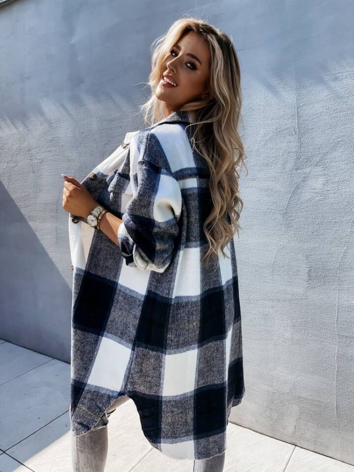 Damen Oversized-Hemdjacke im klassischen Karomuster Drune