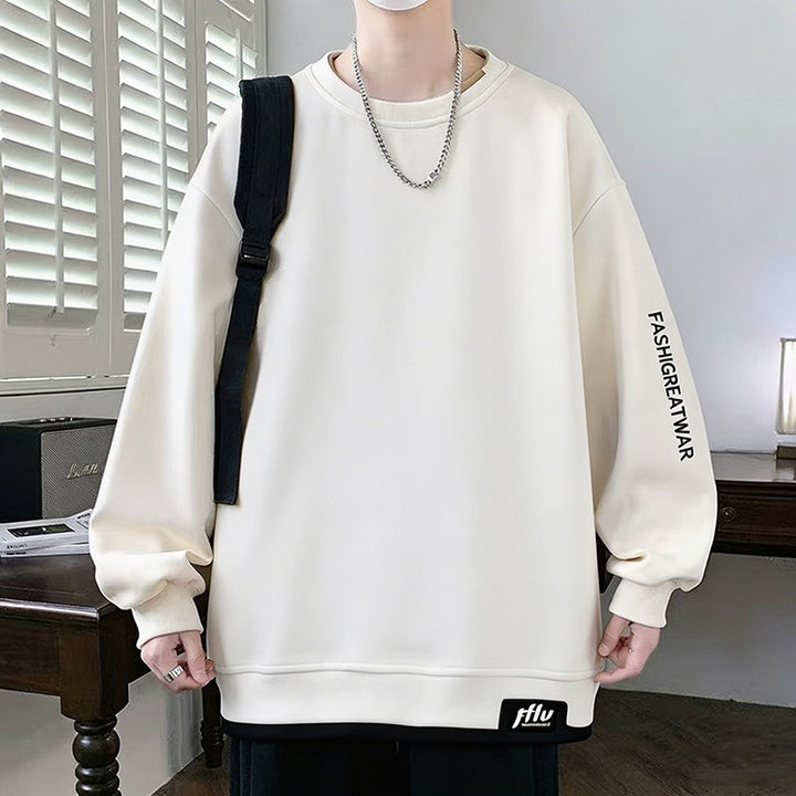 Herren Oversize‑Sweatshirt mit kontrastierenden Ärmeln, Rundhalsausschnitt & Labelpatch Drune