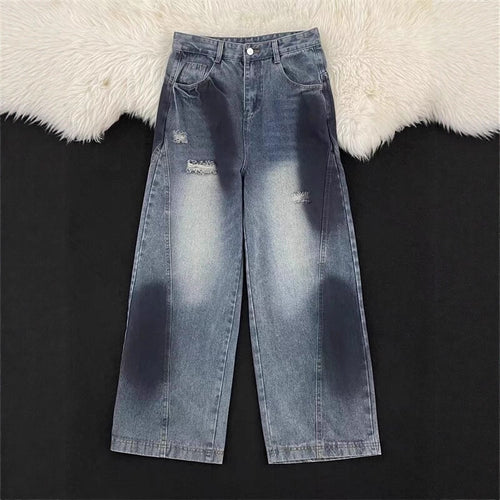 Damen Weitbeinige Destroyed Jeans Drune