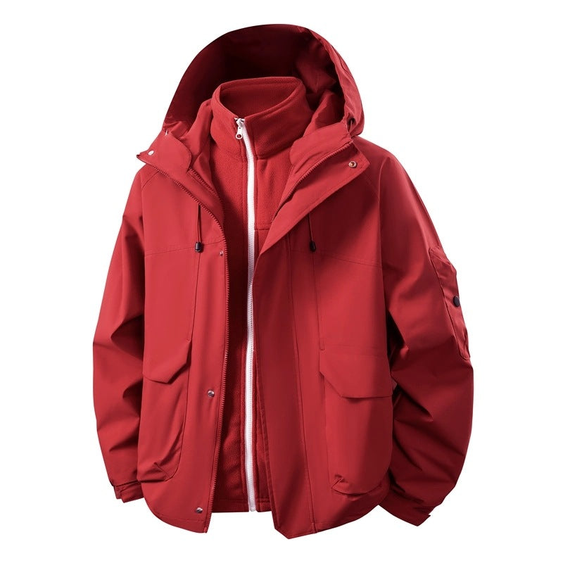 Herren Wasserabweisende Doppeljacke mit abnehmbarer Fleece‑Innenjacke und Kapuze Drune