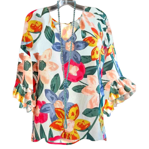 Damen Bluse mit floralem Muster und Rüschendetails Drune