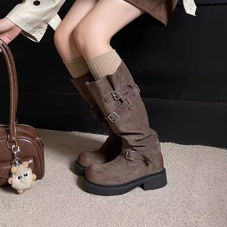 Damen Modische Overkneestiefel mit Schnallen-Design Drune