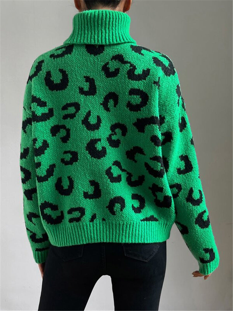 Damen Stehkragen Pullover mit Leopardenmuster Drune