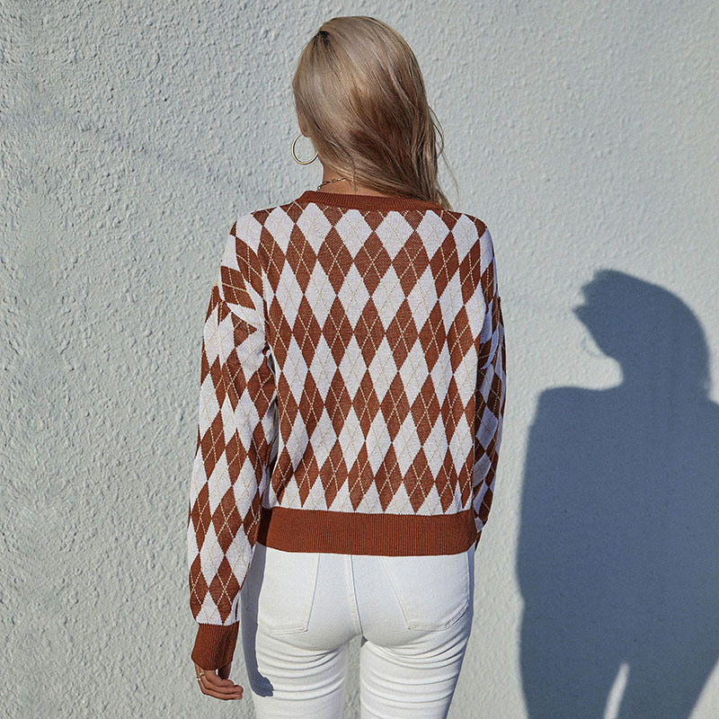 Damen Argyle-Strickpullover im Oversize‑Look mit Rundhals und Rippbündchen Drune