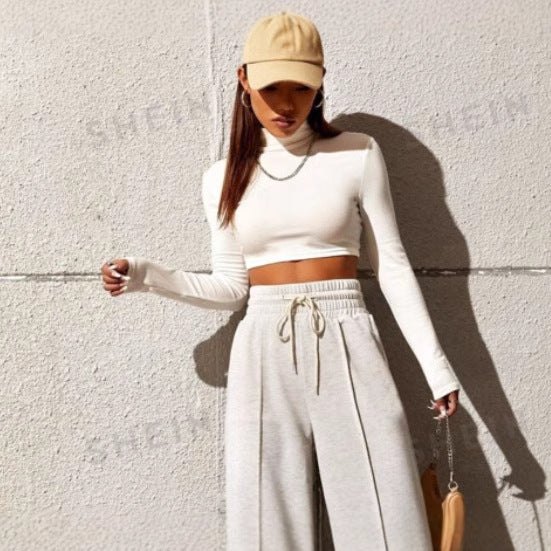 Damen modisches Trocken-Fit Crop-Top mit Stehkragen Drune