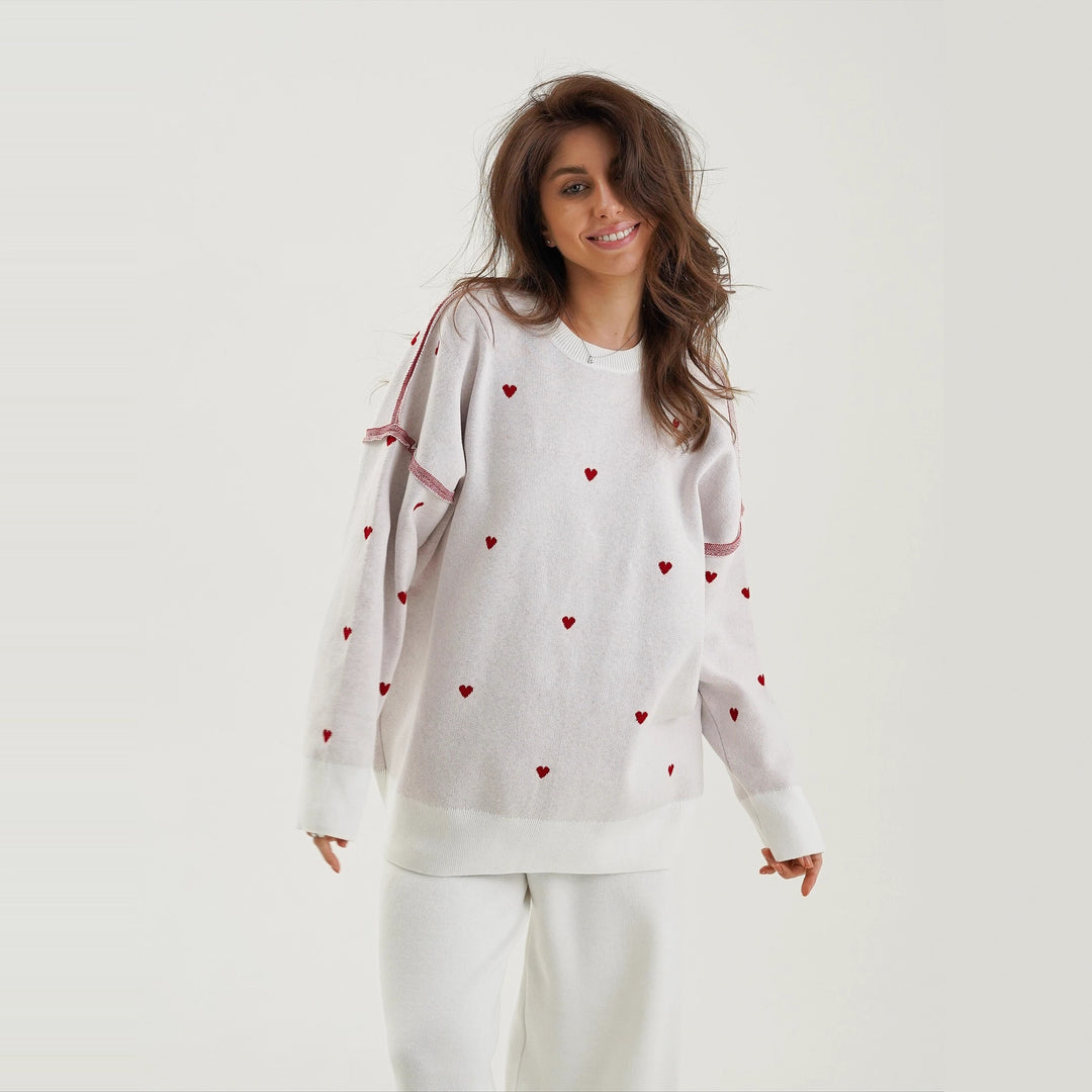 Damen Pullover mit Herzstickerei und lässigem Schnitt Drune