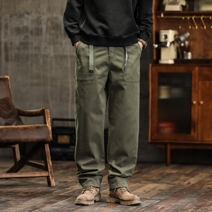 Herren Lockere Canvas-Cargohose mit Tunnelzugbund und aufgesetzten Fronttaschen Drune