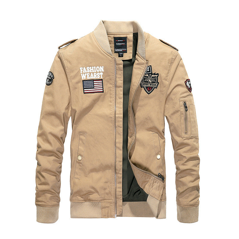 Herren Vintage-Canvas Bomberjacke mit Patchapplikationen und Ärmeltasche Drune