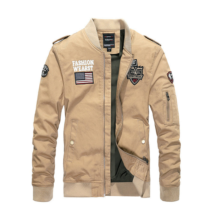 Herren Vintage-Canvas Bomberjacke mit Patchapplikationen und Ärmeltasche Drune