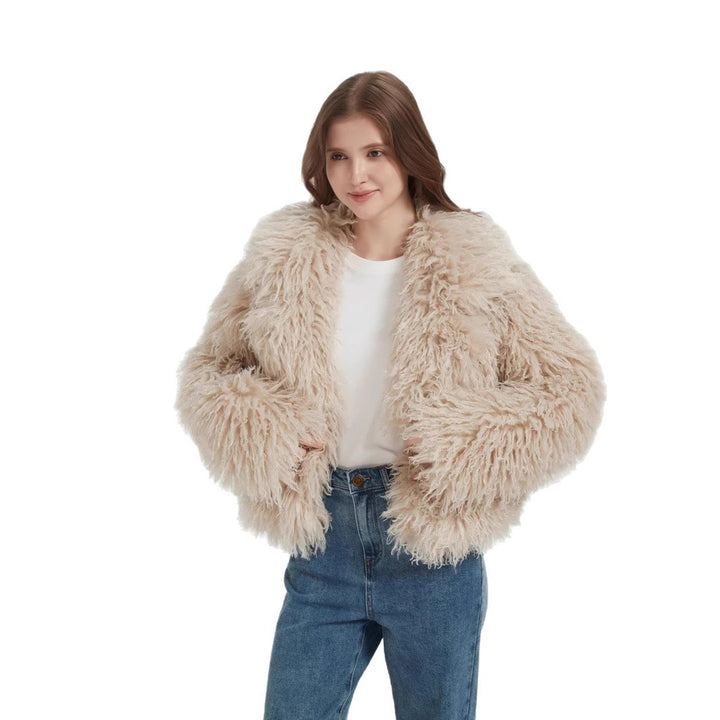 Damen Kurzboxiger Kunstpelz‑Bolero mit langflorigem Hochflor und voluminösem Schalkragen Drune