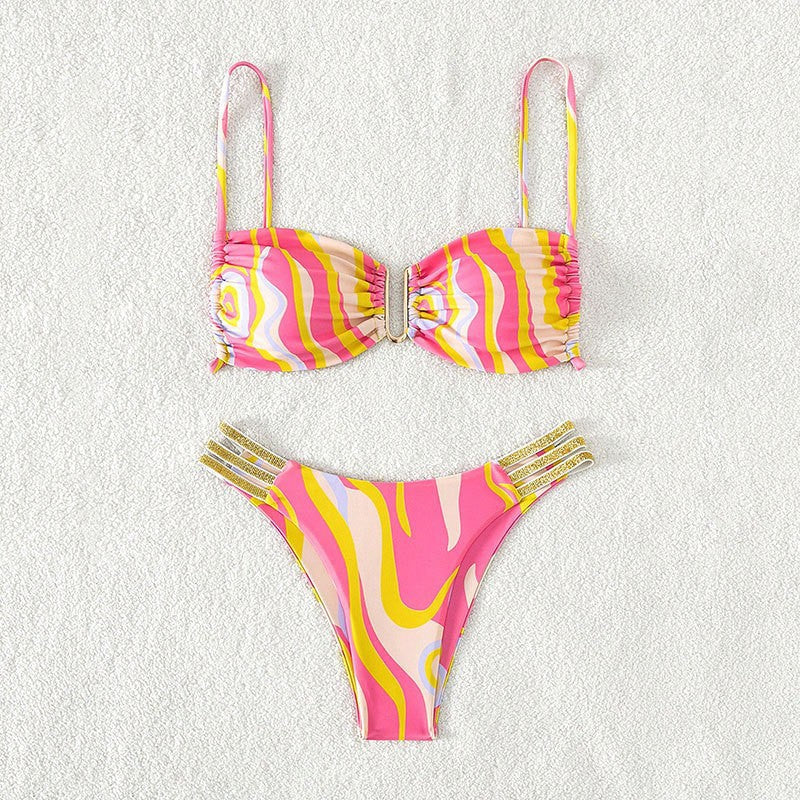 Damen Buntes Mix-Media Bikini Top mit verstellbaren Trägern von Drune