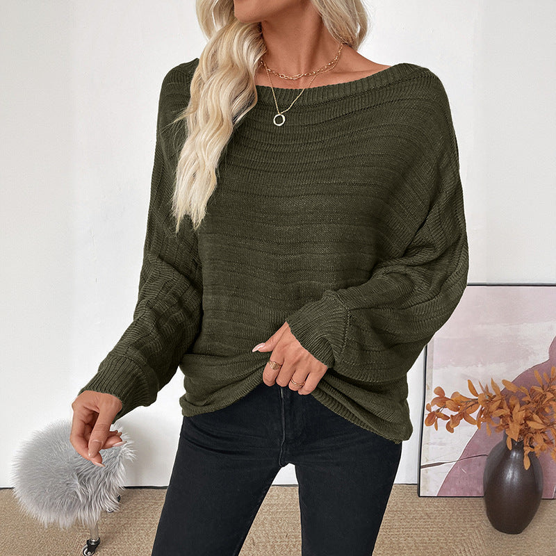 Damen Oversize Off-Shoulder Grobstrick-Tunika mit überschnittener Schulter und Ballonärmeln Drune