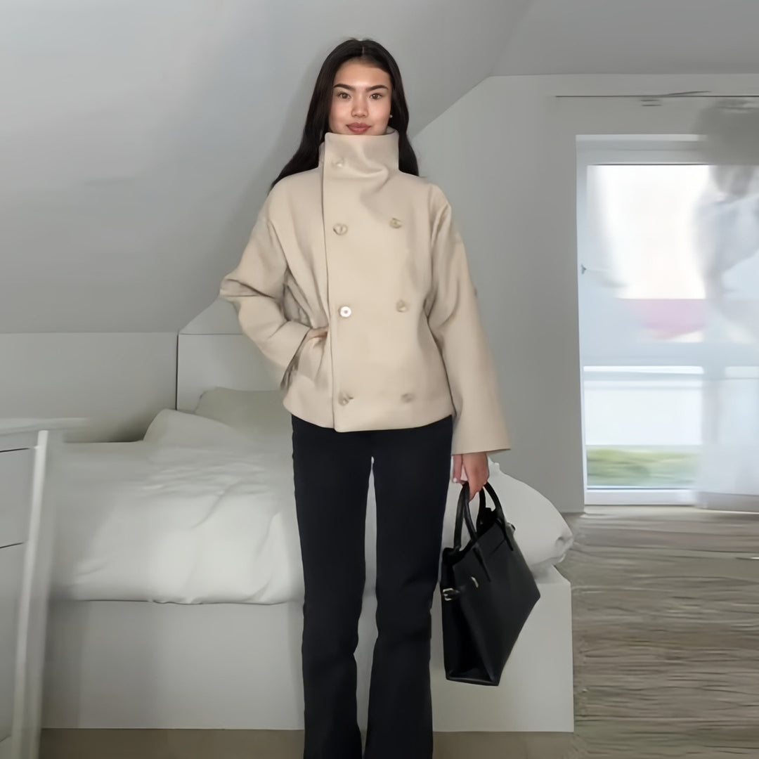 Damen oversized Cropped-Jacke mit hohem Kragen und ausgefallenem Ärmel Drune