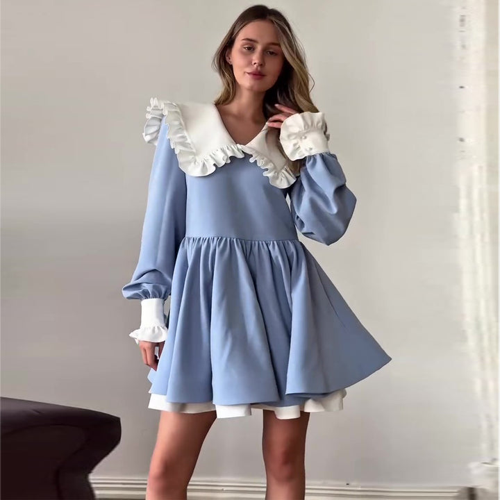 Damen Buntes Kleid mit weitschwingendem Rock und voluminösen Ärmeln Drune