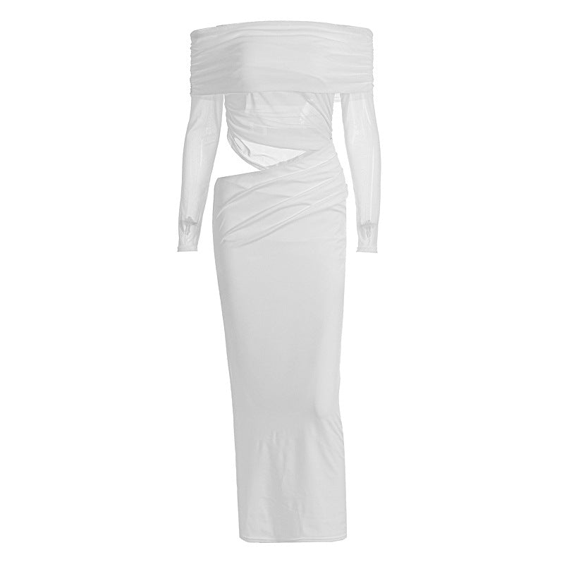 Damen Maxi-Kleid mit schulterfreiem Design und eleganter Drapierung Drune