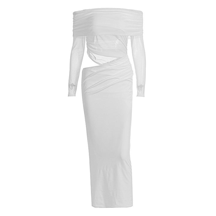 Damen Maxi-Kleid mit schulterfreiem Design und eleganter Drapierung Drune