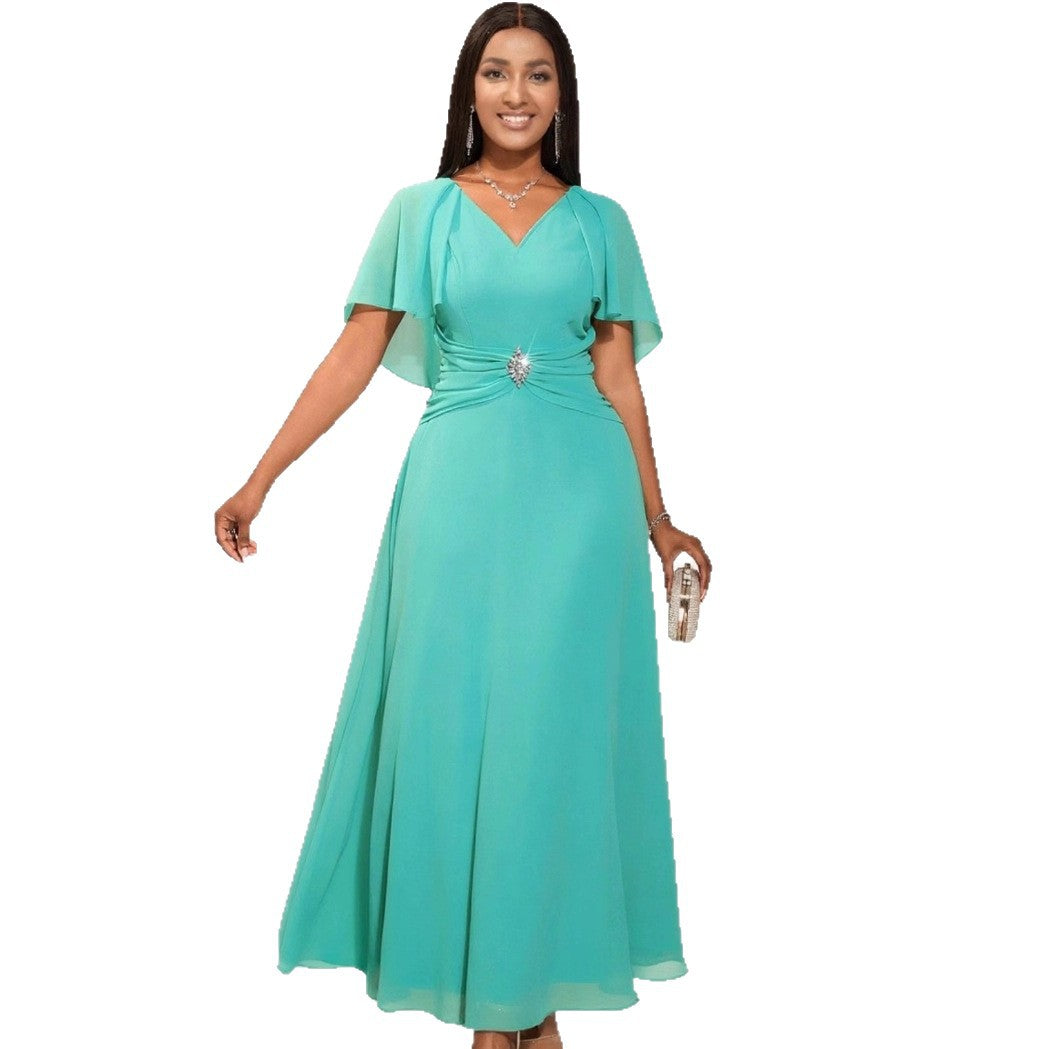 Damen elegantes Maxikleid mit Blütenapplikationen Drune