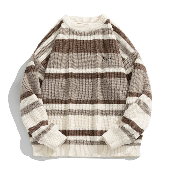 Unisex Oversize-Strickpullover mit Blockstreifen, geripptem Strukturstrick und Rundhalsausschnitt Drune