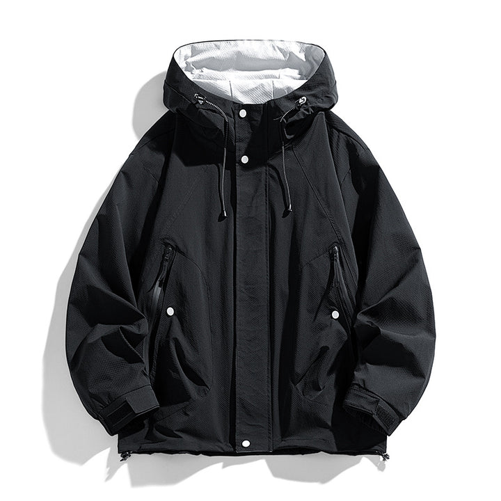 Unisex leichte winddichte Outdoorjacke mit Kapuze, wasserabweisender Außenhülle und verstellbarem Saum Drune