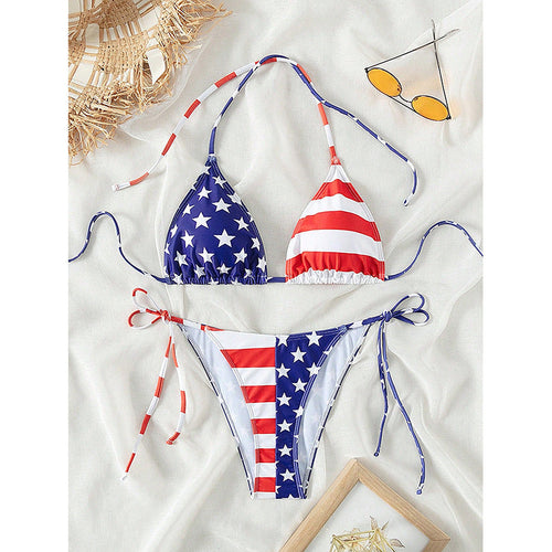 Damen Triangel-Bikini mit verstellbaren Schleifen und patriotischem Design Drune