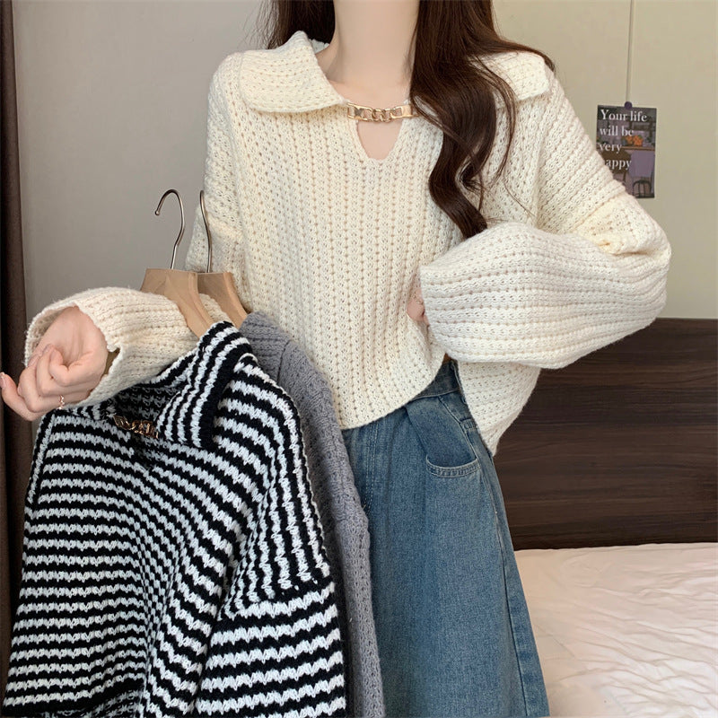 Damen lässiger Pullover mit V-Ausschnitt und Rippstruktur Drune