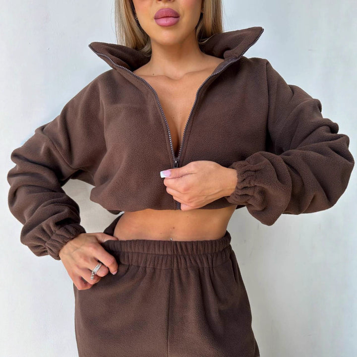 Damen cropped Fleecejacke mit Reißverschluss und lässigem Schnitt Drune