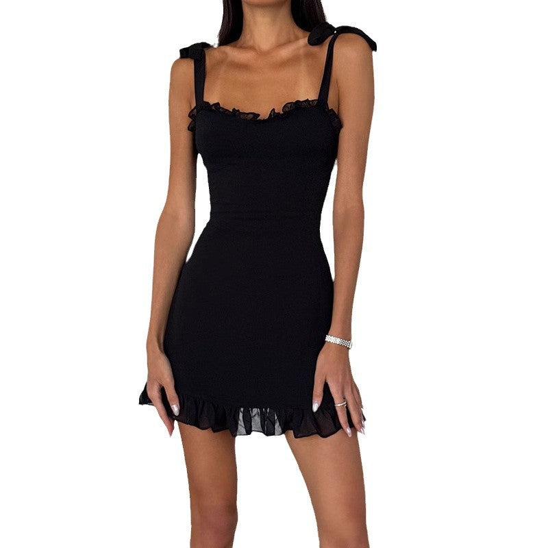 Damen Minikleid mit verspieltem Rüschensaum und verstellbaren Trägern Drune