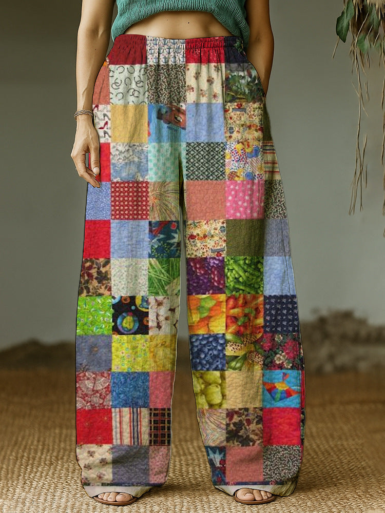 Damen Weite Freizeithose mit ethnischem Patchwork-Muster Drune